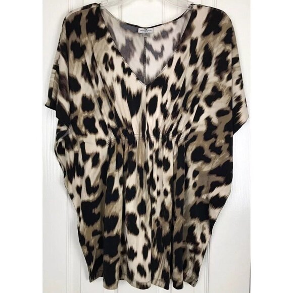 Worthington Tops - Worthington Women's Medium Leopard Print Pancho Style Top Stretch Gathered Waist